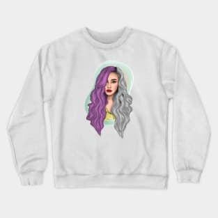 Girl portrait with purple and silver hair Crewneck Sweatshirt